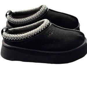 UGG TAZZ BRAID BLACK SUEDE PLATFORM SLIPPERS SHOES SIZE US 6 WOMEN NIB